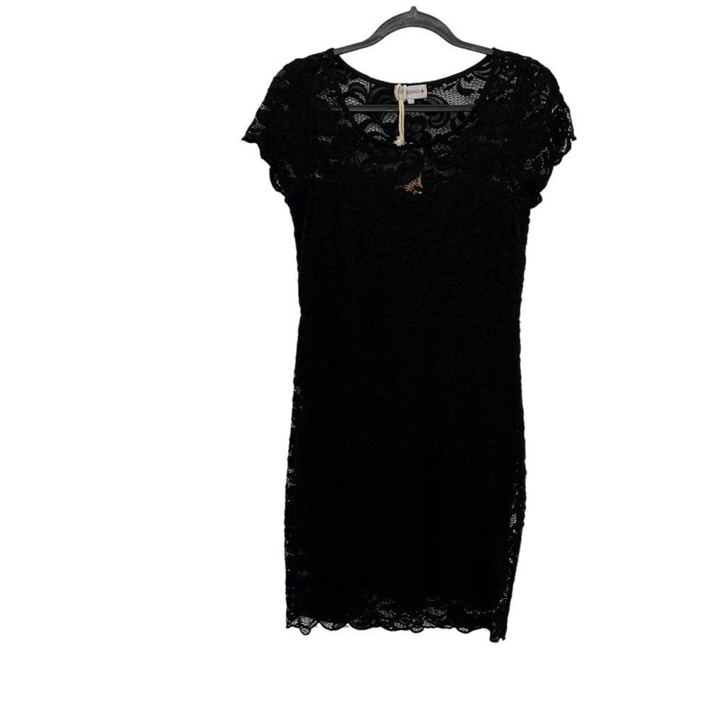 Ci Sono by Cavalini Black Lace Sheer Upper Back Dress Size Large - Picture 7 of 16